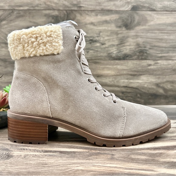 NIB Sole Society Jacenia Lace Up Combat Bootie Suede Faux Fur - Picture 6 of 13